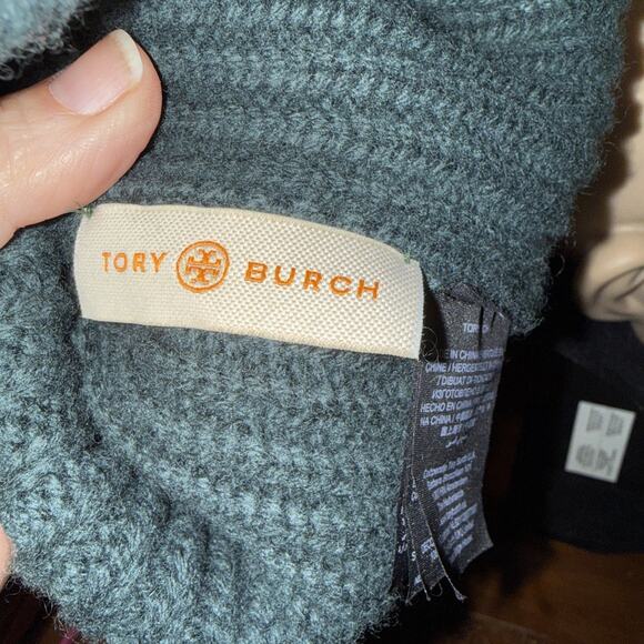 $138 Tory Burch Color Block Logo Embroidered Merino Wool Beanie Hunter Green EUC main image 4